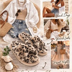 EZ Feet Leopard Shearling Slide Slippers Women’s 11 | Cozy Platform House Shoes